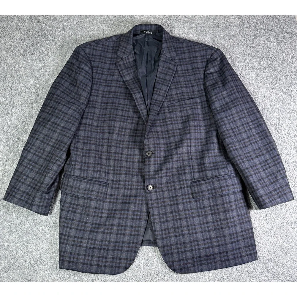 Jos. A. Bank Traveler Tailored Fit Stretch Blue Plaid Wool Jacket Blazer 48R